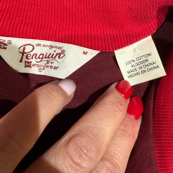 Original Penguin Red and Burgundy color block track Jacket medium - Picture 3 of 5